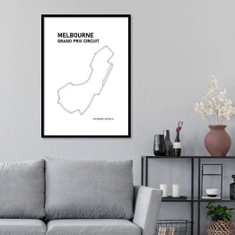 Plakat w ramie Melbourne Grand Prix Circuit - Tory wyścigowe Formuły 1 - białe tło