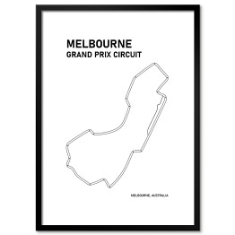 Plakat w ramie Melbourne Grand Prix Circuit - Tory wyścigowe Formuły 1 - białe tło