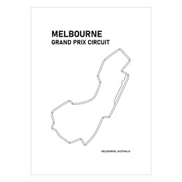 Plakat Melbourne Grand Prix Circuit - Tory wyścigowe Formuły 1 - białe tło
