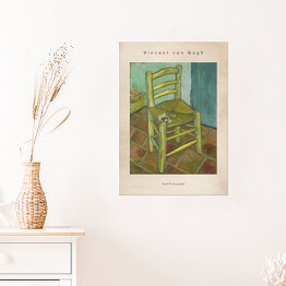 Plakat samoprzylepny Vincent van Gogh "Krzesło Vincenta z jego fajką" - reprodukcja z napisem. Plakat z passe partout
