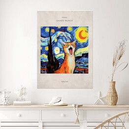Plakat samoprzylepny Kot portret inspirowany sztuką - Edvard Munch "Krzyk"