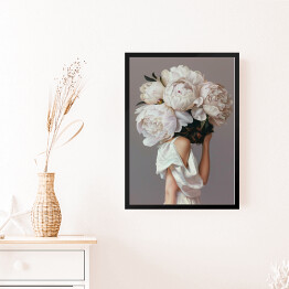 Obraz w ramie Zamyślona dziewczyna w kwiatach