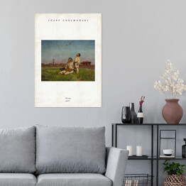 Plakat Józef Chełmoński "Bociany" - reprodukcja z napisem. Plakat z passe partout