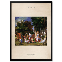 Obraz klasyczny Tycjan "Uczta Bogów" - reprodukcja z napisem. Plakat z passe partout