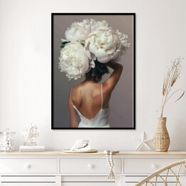 Plakat w ramie Dziewczyna w kwiatach i białej zwiewnej sukience. Nowoczesny portret
