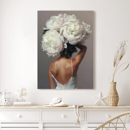Obraz klasyczny Dziewczyna w kwiatach i białej zwiewnej sukience. Nowoczesny portret