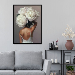 Plakat w ramie Dziewczyna w kwiatach i białej zwiewnej sukience. Nowoczesny portret