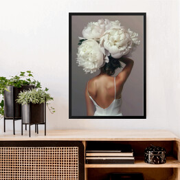 Obraz w ramie Dziewczyna w kwiatach i białej zwiewnej sukience. Nowoczesny portret