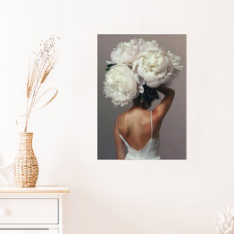 Plakat samoprzylepny Dziewczyna w kwiatach i białej zwiewnej sukience. Nowoczesny portret