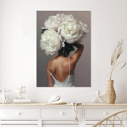 Plakat Dziewczyna w kwiatach i białej zwiewnej sukience. Nowoczesny portret