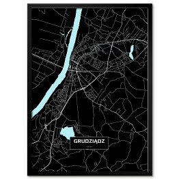 Plakat w ramie Mapa Grudziądza czarno-biała