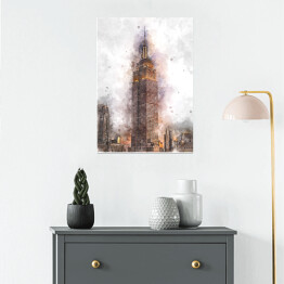 Plakat samoprzylepny Nowy Jork Empire State Building - akwarela