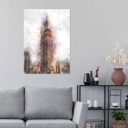 Plakat samoprzylepny Nowy Jork Empire State Building - akwarela