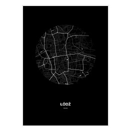 Plakat samoprzylepny Mapa Łodzi w kole czarno-biała