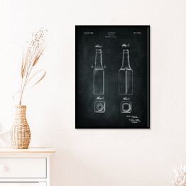 Plakat w ramie Patent butelka na piwo. Czarno biały plakat 