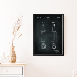 Obraz w ramie Patent butelka na piwo. Czarno biały plakat 
