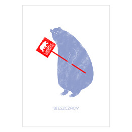 Plakat "Uwaga niedźwiedzie" - niebieski miś