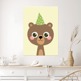 Plakat Zwierzaczki - niedźwiadek w czapce