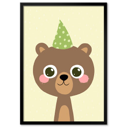 Plakat w ramie Zwierzaczki - niedźwiadek w czapce