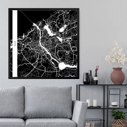 Obraz w ramie Mapa miast świata - Ryga - czarna