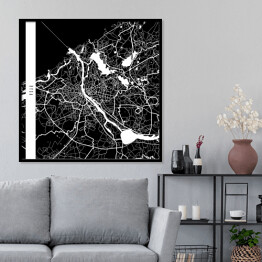 Plakat w ramie Mapa miast świata - Ryga - czarna