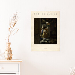 Plakat samoprzylepny Vermeer Johannes "List miłosny" - reprodukcja z napisem. Plakat z passe partout