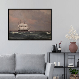 Plakat w ramie C. W. Eckersberg Korweta Najaden na wzburzonym morzu Reprodukcja obrazu