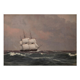 Plakat samoprzylepny C. W. Eckersberg Korweta Najaden na wzburzonym morzu Reprodukcja obrazu