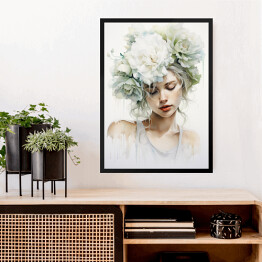 Obraz w ramie Portret kobiety z kwiatami we włosach