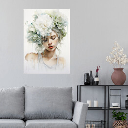Plakat samoprzylepny Portret kobiety z kwiatami we włosach