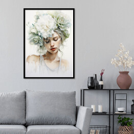 Plakat w ramie Portret kobiety z kwiatami we włosach