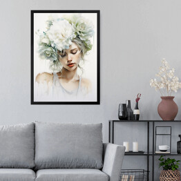 Obraz w ramie Portret kobiety z kwiatami we włosach