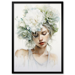Obraz klasyczny Portret kobiety z kwiatami we włosach