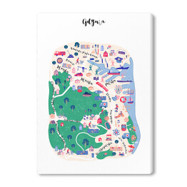 Obraz na płótnie Kolorowa mapa Gdyni z symbolami