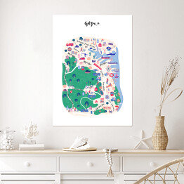 Plakat samoprzylepny Kolorowa mapa Gdyni z symbolami