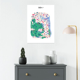 Plakat samoprzylepny Kolorowa mapa Gdyni z symbolami