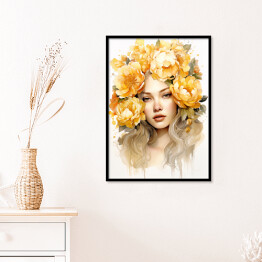 Plakat w ramie Portret kobieta z kwiatami