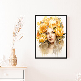 Obraz w ramie Portret kobieta z kwiatami