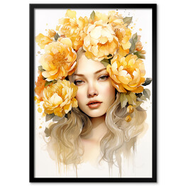 Plakat w ramie Portret kobieta z kwiatami