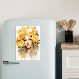 Magnes dekoracyjny Portret kobieta z kwiatami