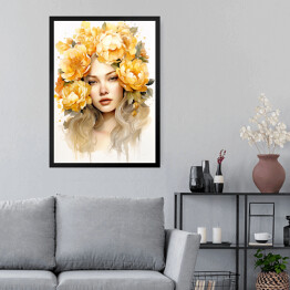 Obraz w ramie Portret kobieta z kwiatami
