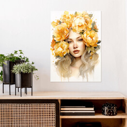 Plakat samoprzylepny Portret kobieta z kwiatami