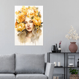 Plakat samoprzylepny Portret kobieta z kwiatami