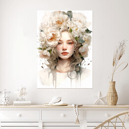 Plakat samoprzylepny Portret kobiety z kwiatami