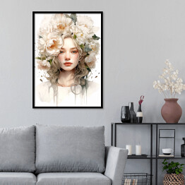 Plakat w ramie Portret kobiety z kwiatami