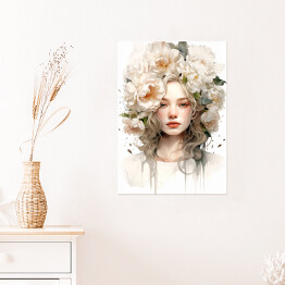 Plakat samoprzylepny Portret kobiety z kwiatami