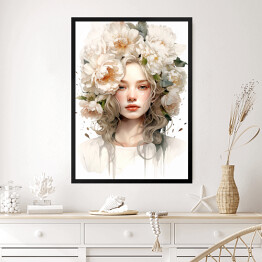 Obraz w ramie Portret kobiety z kwiatami