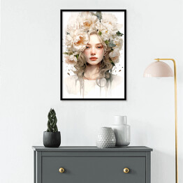 Plakat w ramie Portret kobiety z kwiatami