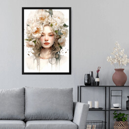 Obraz w ramie Portret kobiety z kwiatami