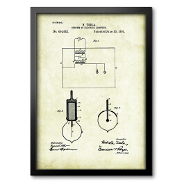 Obraz w ramie N. Tesla - patenty na rycinach vintage - 1